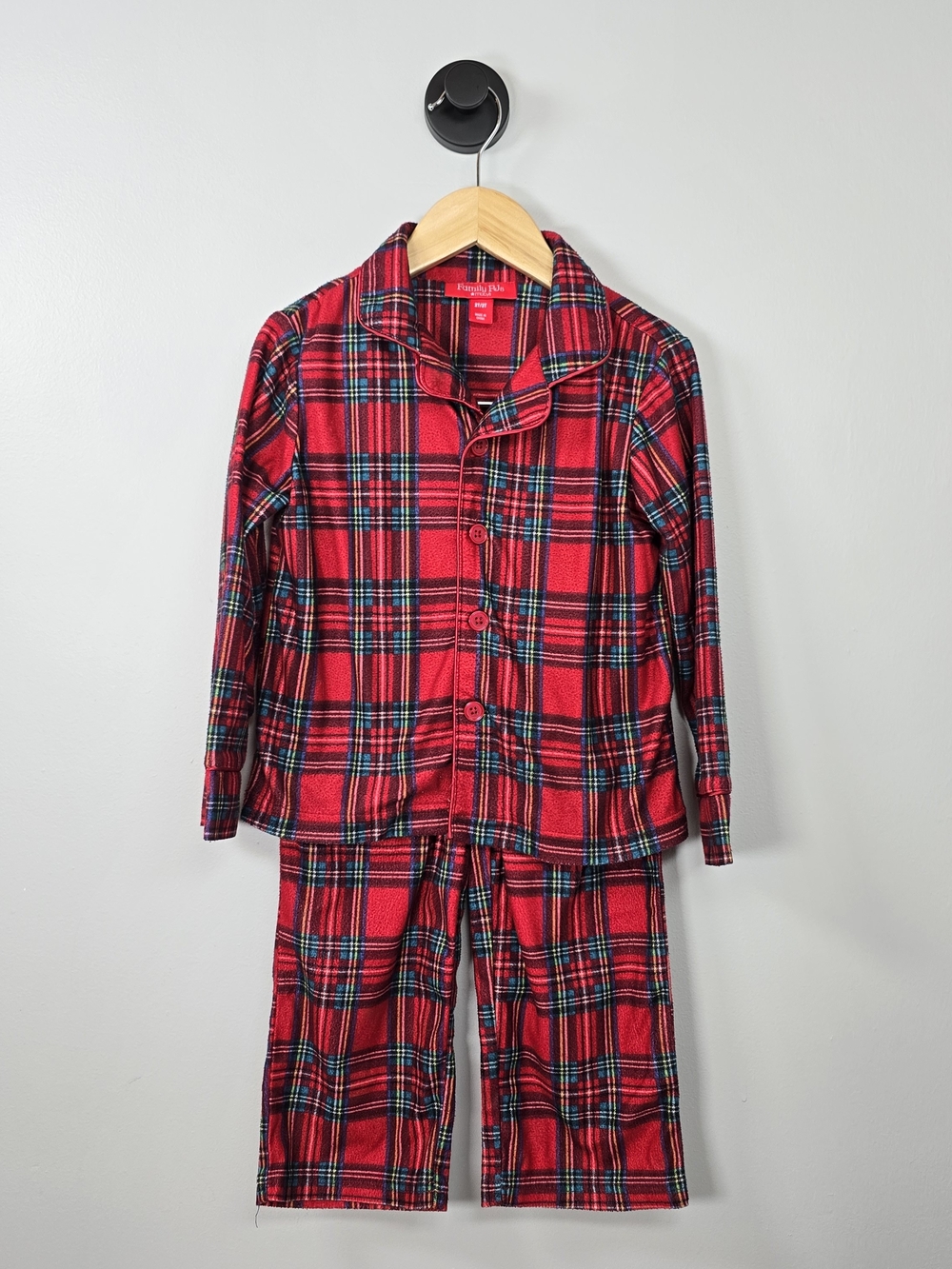 Family Pajamas Red and Green Plaid Kids Button-Front Pajama Set